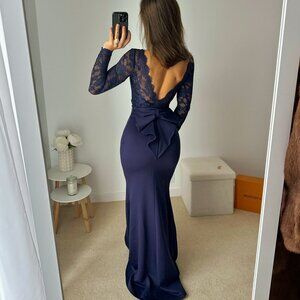 Navy Blue Lace Evening Maxi Dress – Size S